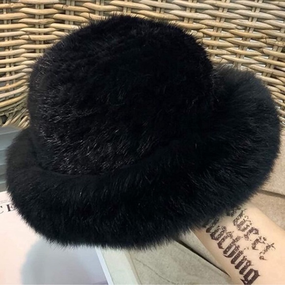 Winter Black Mink Fox Fur Hat NEW